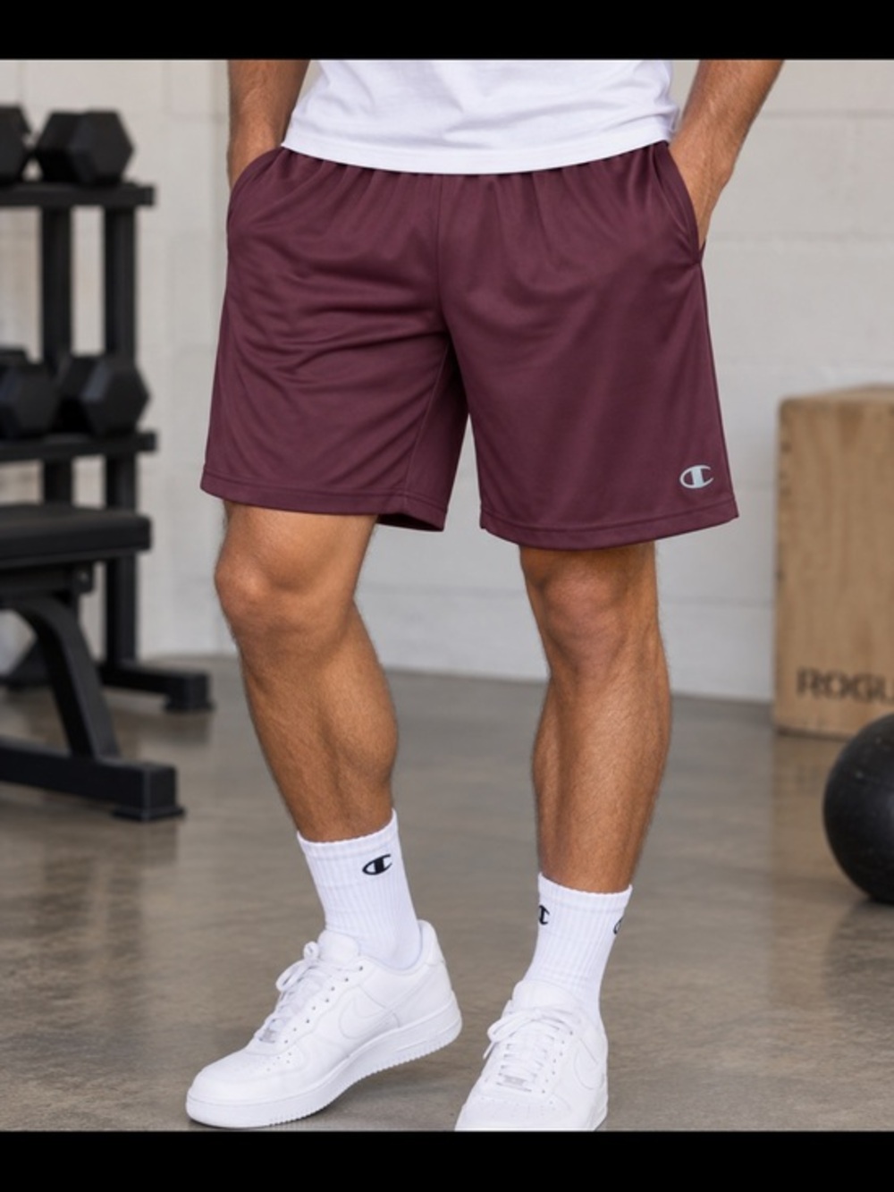 Champion Burgundy Athletic Shorts Size Large Drawstring Basketball Gym